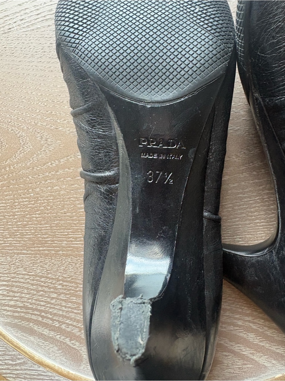 Prada Black Ruched Leather Mid-Heel Pumps - Picture 7 of 16